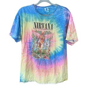 Nirvana In Utero Tie-Dye Band T-Shirt Large Colortone Rainbow Grunge Rock